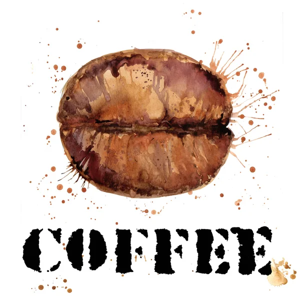 커피 알갱이 수채화 커피 곡물 흰색 배경에 고립입니다. 수채화 그림 커피 콩 — 스톡 사진