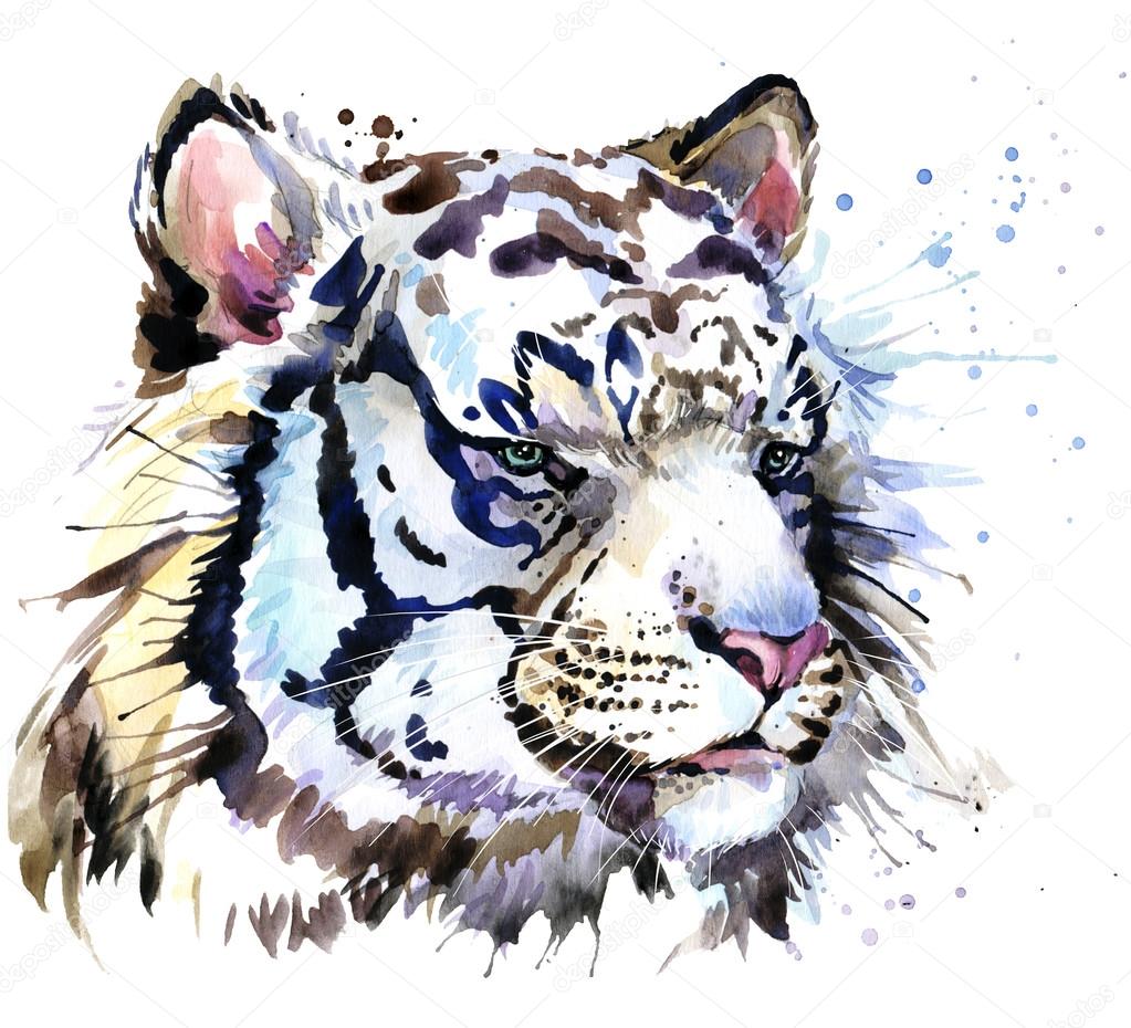 白虎 t シャツのグラフィック、スプラッシュ水彩画と虎目のイラストに背景をテクスチャ。ファッションのイラスト水彩タイガー印刷、テキスタイル