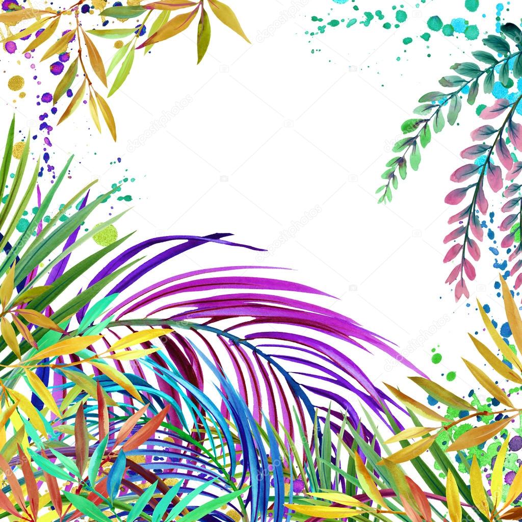 Watercolor Tropical nature background,  watercolor summer floral background