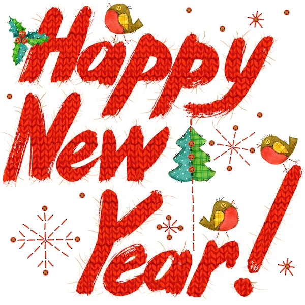 Happy New Year text. hand drawn text. watercolor New Year background. Wish Happy New Year