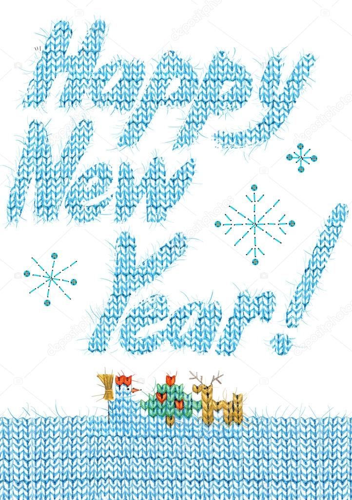 Happy New Year text. hand drawn text. watercolor New Year background. Wish Happy New Year