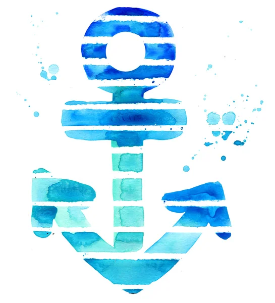 Watercolor ship anchor. watercolor texture background. ship anchor, nautical decor. — 스톡 사진