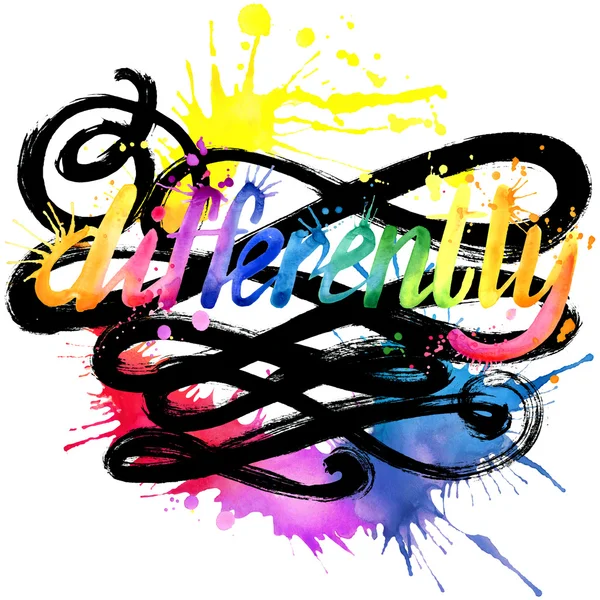 T-shirt belettering graphics, ontwerp. Anders. Tekst anders. Aquarel illustratie inscriptie anders. Aquarel laatste achtergrond. regenboog aquarel achtergrond — Stockfoto