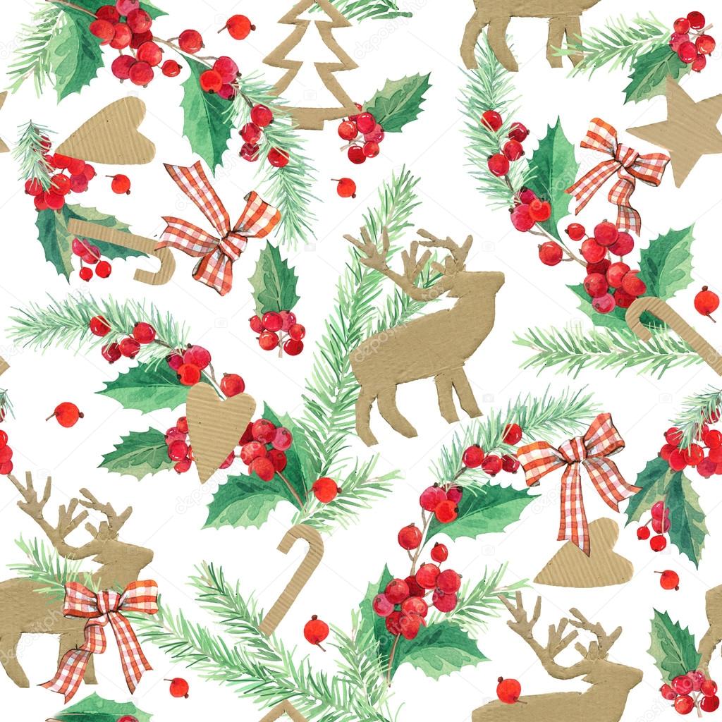 watercolor watercolor winter holidays background. illustration Christmas tree, mistletoe branch, mistletoe berry, snowflake. watercolor texture background
