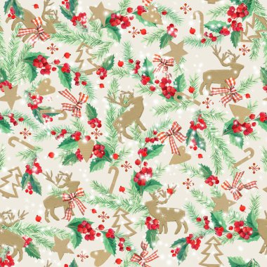 watercolor watercolor winter holidays background. illustration Christmas tree, mistletoe branch, mistletoe berry, snowflake. watercolor texture background