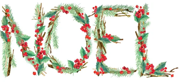 Watercolor Christmas background. Noel text, — Φωτογραφία Αρχείου