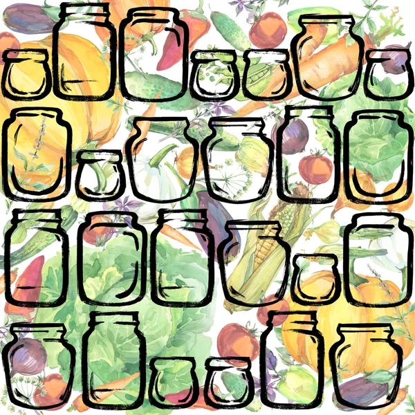 Vegetables. watercolor organic garden vegetables illustration. watercolor Canned vegetables and herbs background. pickled Vegetables background — ストック写真