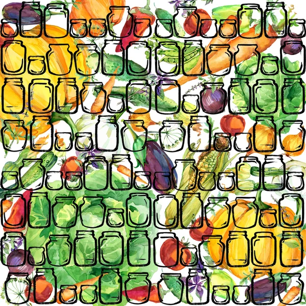 Овощи. Акварель органический сад овощи иллюстрация. акварель консервированные овощи и травы фон. маринованные овощи фон — стоковое фото