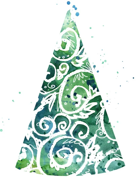 Aquarell Weihnachtsbaum Hintergrund. Aquarell Weihnachten Spitze Hintergrund. natürliches Aquarell florales Ornament — Stockfoto