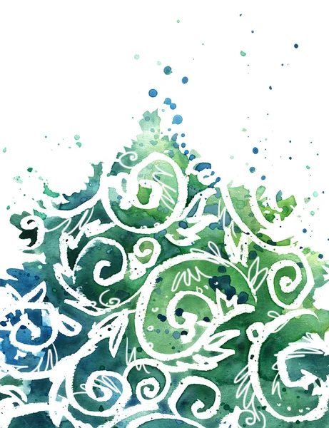 Watercolor Christmas tree background. watercolor Christmas lace background. Natural watercolor floral ornament — Φωτογραφία Αρχείου