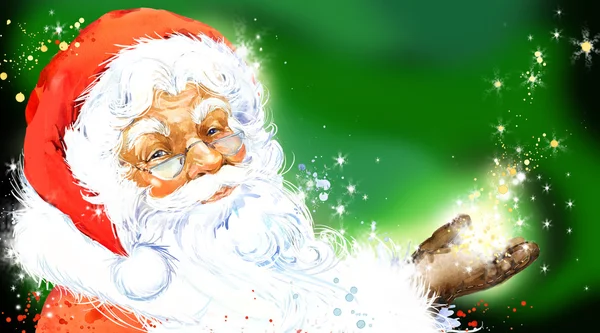 水彩のサンタ クロース。サンタ クロース クリスマス背景。正月背景. — ストック写真