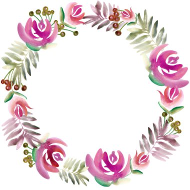 suluboya çiçek ve bitki. suluboya çiçek doğal arka plan. suluboya resim. Rose, yaprakları ve meyveleri arka plan.