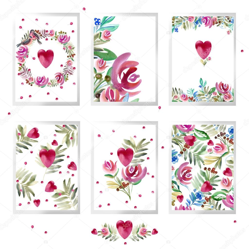 Valentines Day Set Watercolor Flowers Red Heart Cute Bird Roses Flower Watercolor Floral Natural Background Valentines Heart Background Valentines Day Card Set Valentines Day Design Stock Photo Image By C Dobrynina Art 94221322