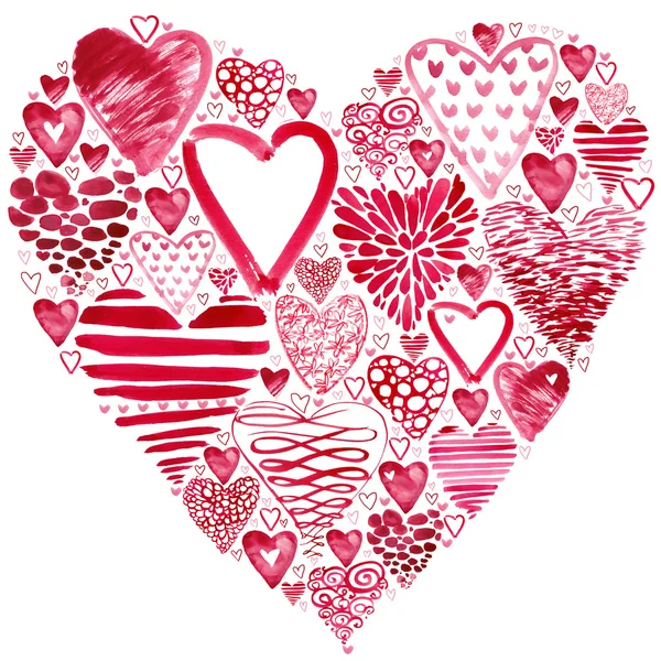 Día de San Valentín acuarela corazón rojo. Corazón rojo listo. Tarjeta de San Valentín. Corazón de San Valentín. fondo acuarela. Textura acuarela dibujo corazón. Corazón de San Valentín texturizado — Foto de Stock