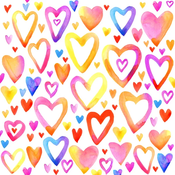 Día de San Valentín acuarela corazón. Corazón de arco iris listo. Tarjeta de San Valentín. Corazón de San Valentín. fondo acuarela. Textura acuarela dibujo corazón. Corazón de San Valentín texturizado —  Fotos de Stock