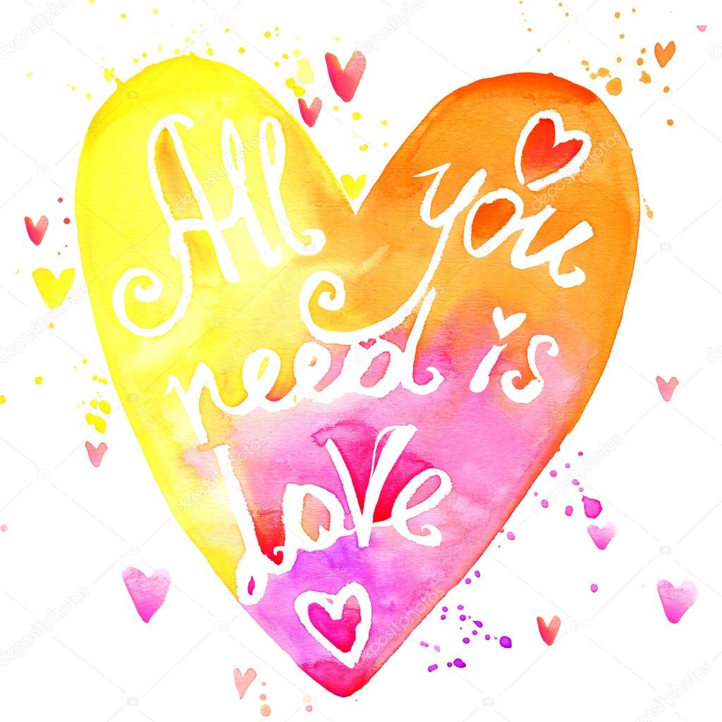 all you need is love watercolor rainbow lettering background