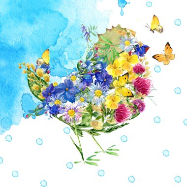 Watercolor flower. Summer flowers watercolor background. Invitation card. Watercolor plant. Floral texture background