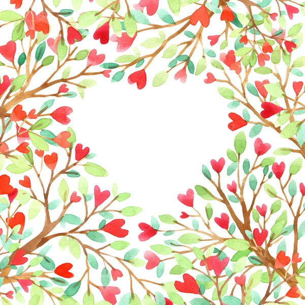 Love tree watercolor. Love background. Red heart. Wedding invitation design. Valentine day background. Watercolor floral background. Watercolor nature background. — Stockfoto