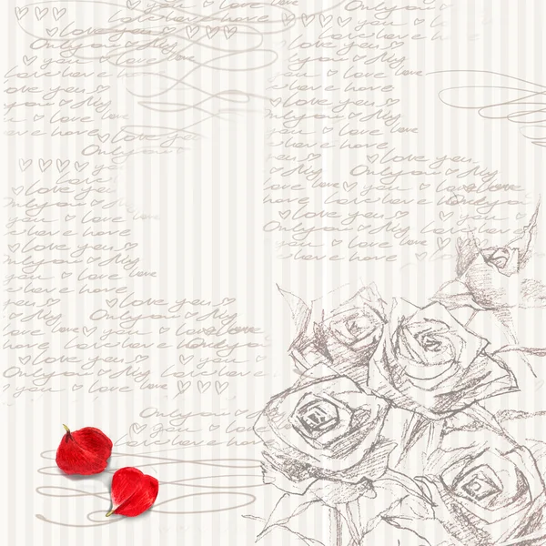 Watercolor rose flower. Rose background. Love. Flower romantic background.  Love letter. Wedding design. Valentine day background. Sketch floral  background. Rose flower sketch. - Stock Image - Everypixel