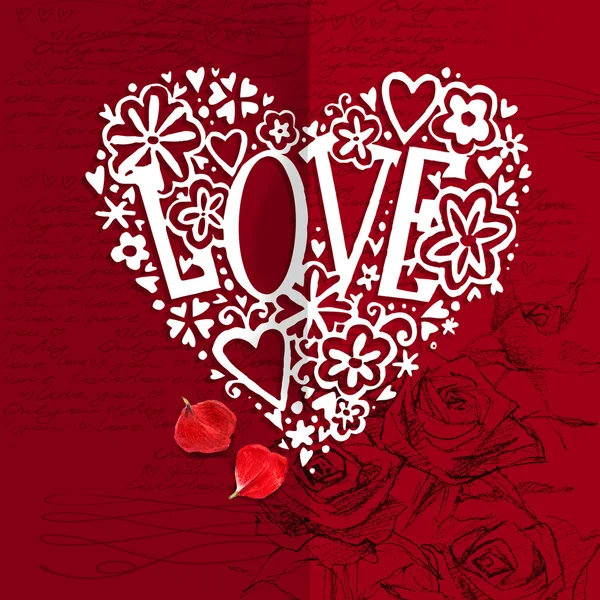 Valentines day card. love you greeting card. Valentine day hand drawing sketch background. Rose flower sketch.