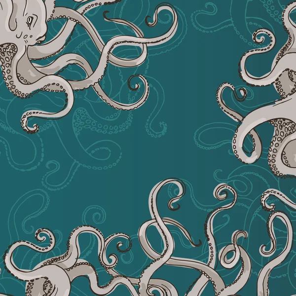 Tarjeta Octopus Kraken con antenas — Vector de stock