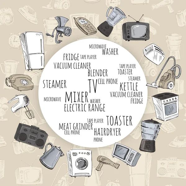 Aparelhos domésticos desenhados à mão —  Vetores de Stock
