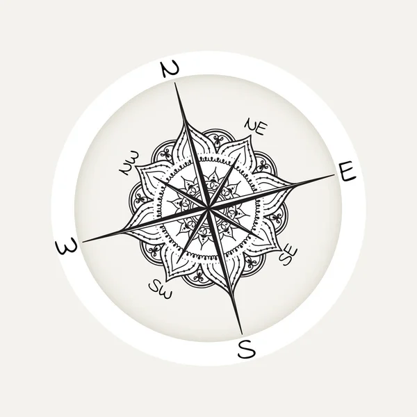 Graphic Wind Rose kompass dragen med blom element — Stock vektor