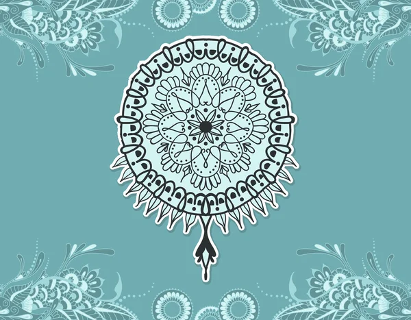 Modello di tatuaggio di fiori Mehndy su sfondo blu — Vettoriale Stock