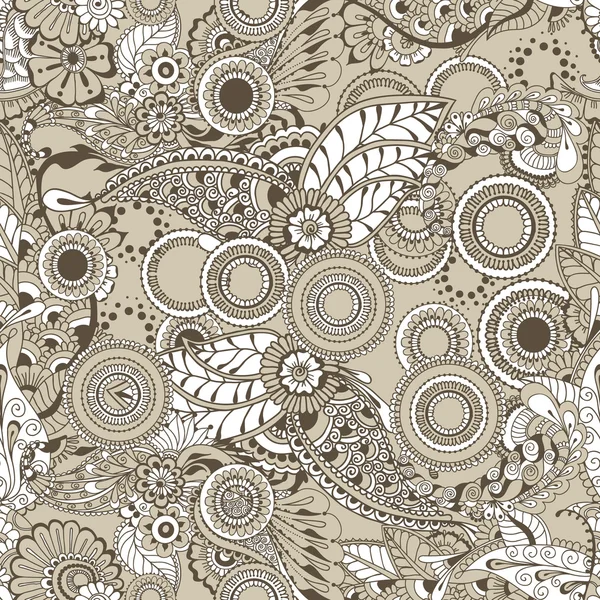 Mehndy fleurs motif sans couture coloré avec des cercles — Image vectorielle