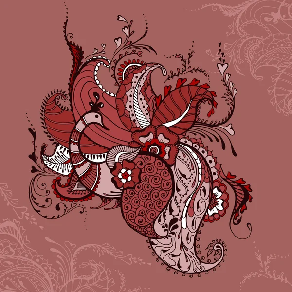 Plantilla de tatuaje de pavo real Mehndi con cola floral — Vector de stock