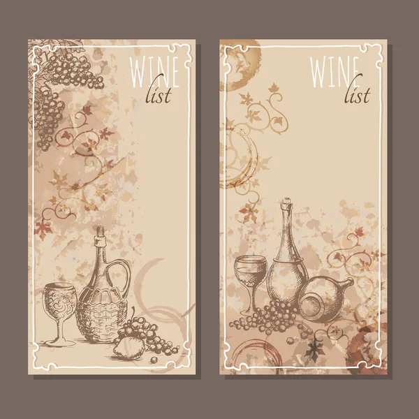 Tarjetas de lista de vinos. Boceto de tarjetas de menú . — Vector de stock