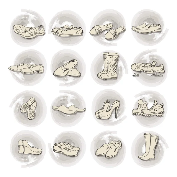 Handzeichnung verschiedener Arten von Schuhen im Vektor. — Stockvektor