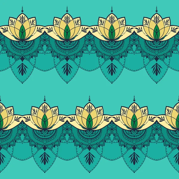 Handritade seamless mönster med lotus i öst stil — Stock vektor