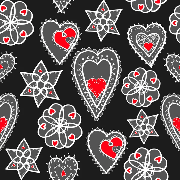 Corazones de patrón de copos de nieve — Vector de stock