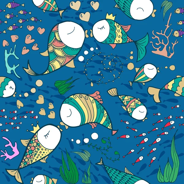 Fishes in love pattern — Stock Vector