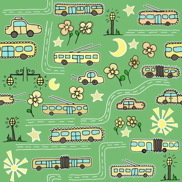 Seamless pattern with buses and trolleybuses 
