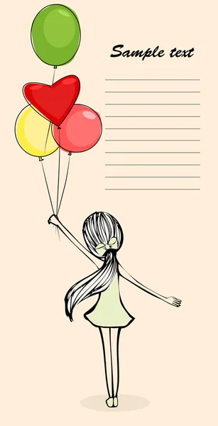 Balonlar ile kız resmi — Stok Vektör