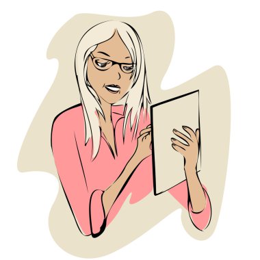 Elektronik bir tablet ile bir kız resmi