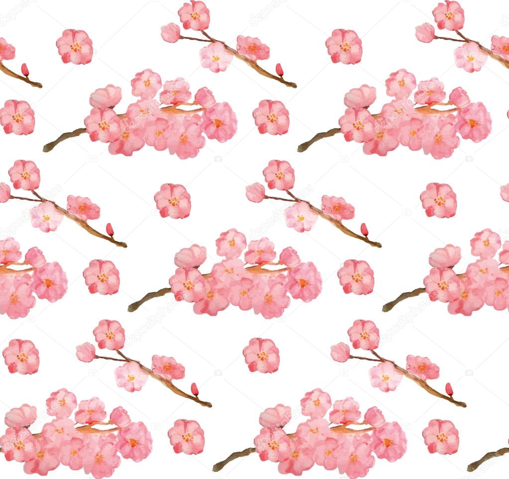 Vector illustration. Watercolor cherry blossoms. Seamless patter