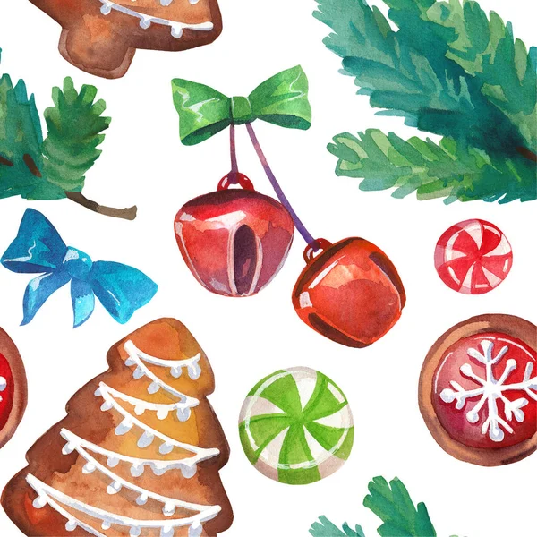 Suluboya Noel 'in kusursuz dokusu. Zencefilli çörek, tarçın, çan ve şeker