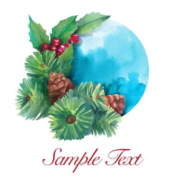 Kerst Harmonieuze Aquarel Compositie Met Hulst Spur Pine — Stockfoto