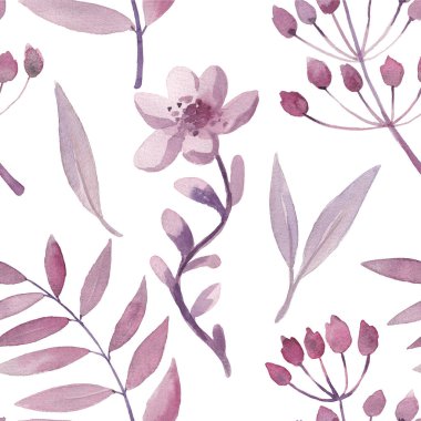 Geometric watercolor  seamless pattern with leaves and twigs. Delicate design, light colors