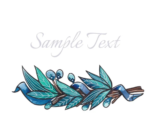 Dessins Aquarelle Pour Cartes Avec Feuilles Branches Fleurs Nuances Bleu — Photo