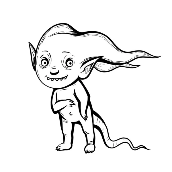 Dessin Animé Personnage Mignon Drôle Monstre Sourire — Photo