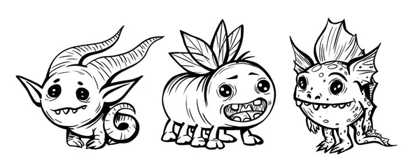 Conjunto Mascotes Engraçados Bonitos Personagens Alienígenas Assustadores Halloween Cómicos Monstros Imagens De Bancos De Imagens Sem Royalties