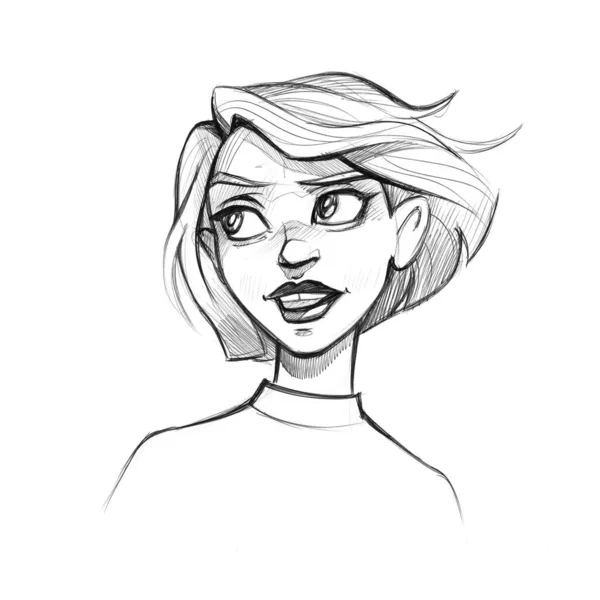 Avatar Sketch Young Girl Short Hair Handwork — Stock Photo, Image