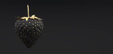 Siyah arkaplanda siyah ve altın çilek 3D görüntüleme