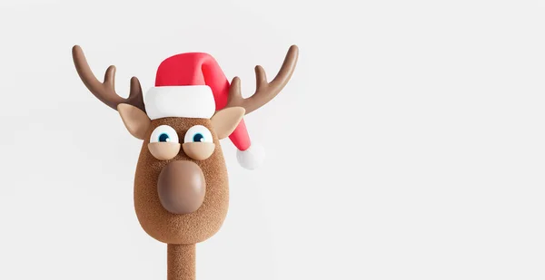有趣的驯鹿与圣诞帽隔离在白色 寒假概念3D提供了3D例证 — 图库照片