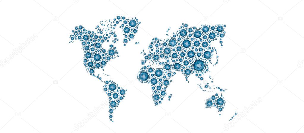 World map made of viruses. Virus epidemic global spreading concept 3d render 3d illustration