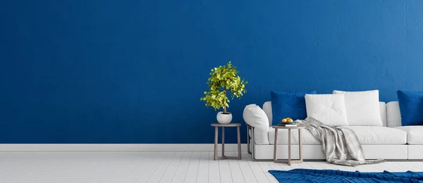 Blaue Betonwand Mit Weißen Modernen Möbeln Minimalistisches Interieur Render Illustration — Stockfoto